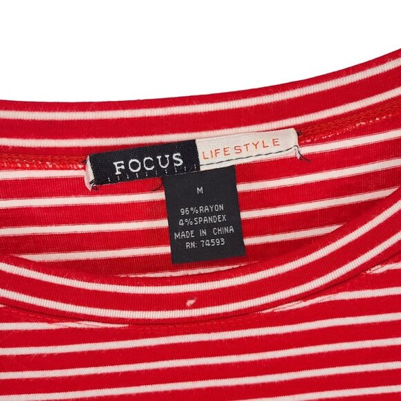 32.  FOCUS Life Style Women's 3/4 Sleeve Shirt Top Crew Neck Striped Red size M - Picture 7 of 7